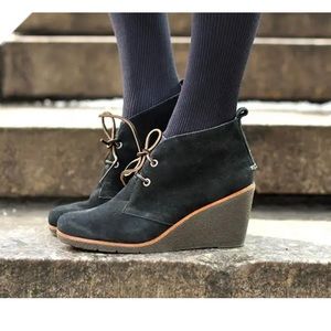 Sperry Top Sider Gray Burnished Leather Harlow Wedges Pumps Booties Women size 9